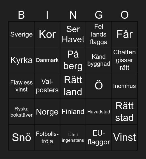 LinusFromSWE's GeoGuessr-Bingo Card