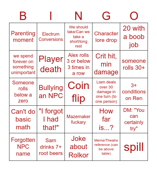 D&D Bingo Card