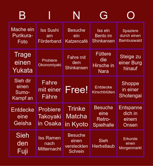 Japan Entdecker-Herausforderung – Bingo! Bingo Card