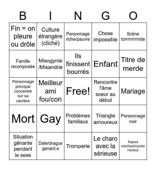 Bingo - Film d'amour Bingo Card
