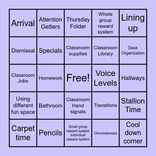 Back to School Bingo Card