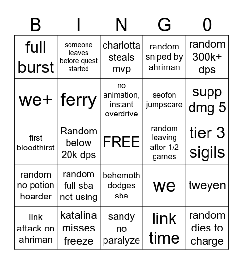 relonk when Bingo Card