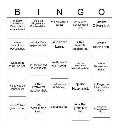 Finde jemanden, der oder die... Bingo Card