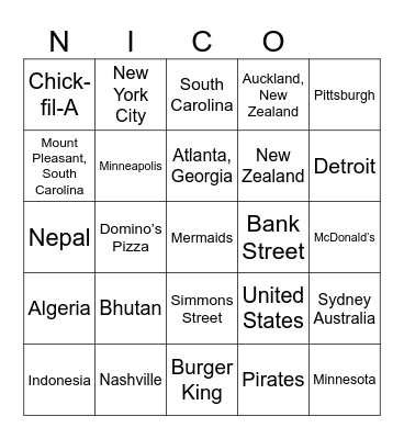 Airports Bingo Card