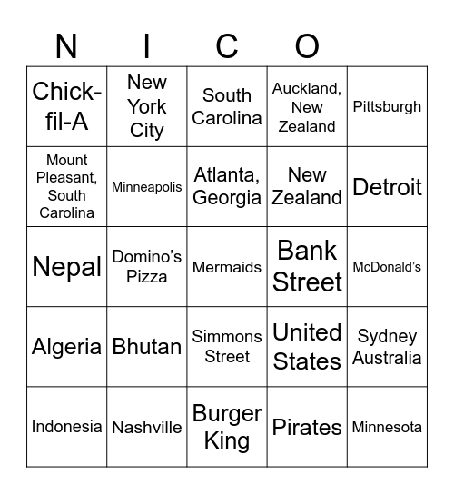 Airports Bingo Card