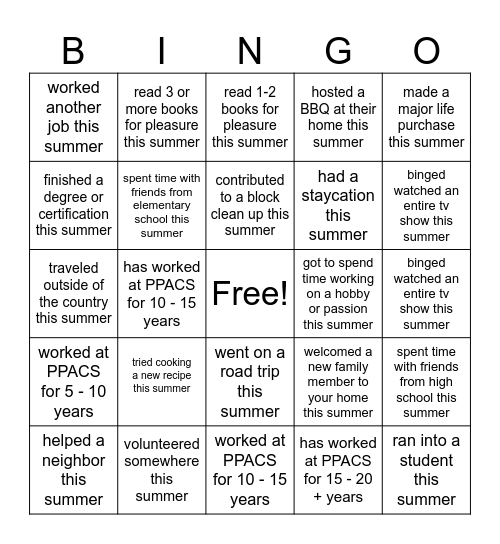 "Find a colleague who......" Bingo Card