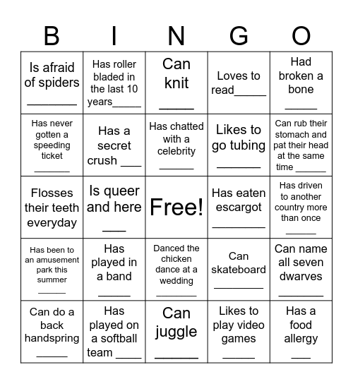 Famiglia Bingo Card