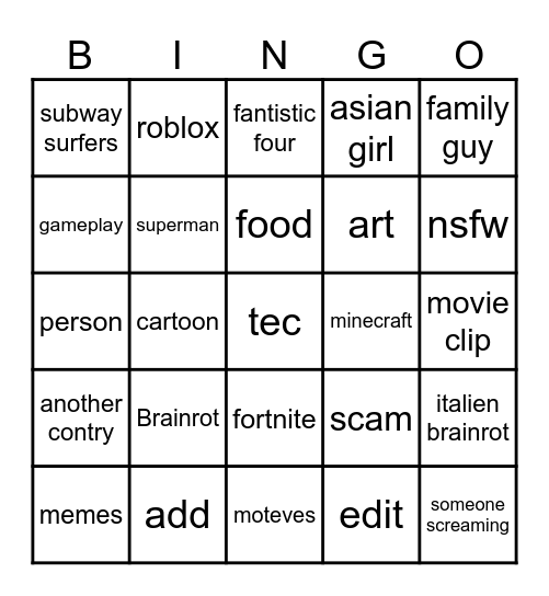 yt shorts Bingo Card