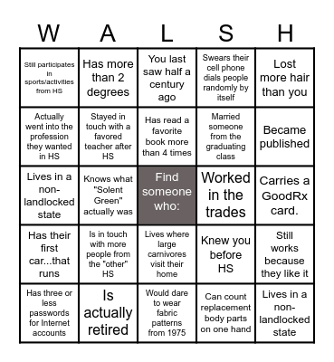 KW 50th Reunion Bingo Card