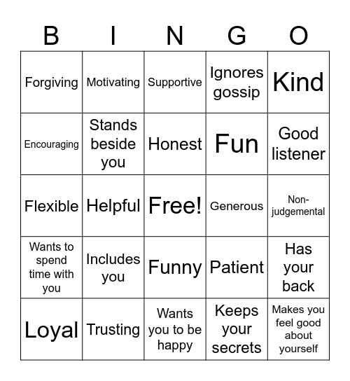 Signs of a good friend... Bingo Card