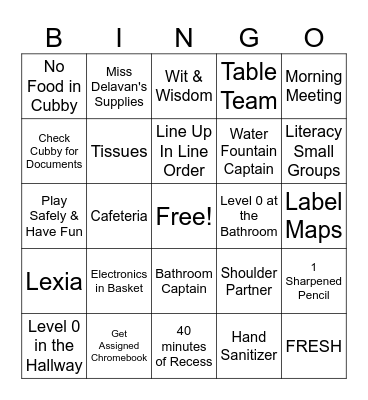 Miss Delavan's Procedures and Expectations Bingo Card