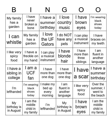 Back To School Bingo Card