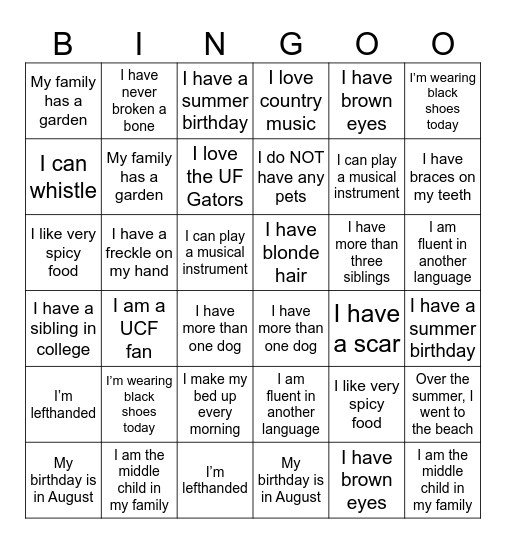 Back To School Bingo Card