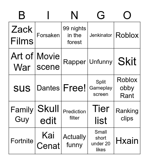 Untitled Bingo Card