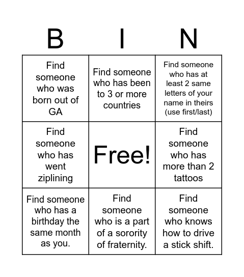 Untitled Bingo Card