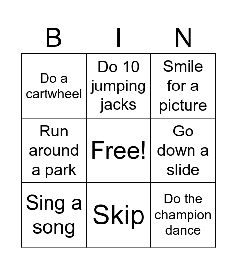 Outside bingo Card