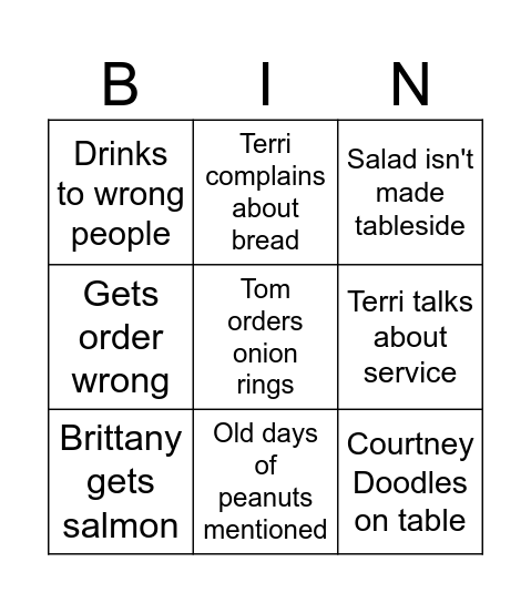 The Cody's Experience Bingo Card