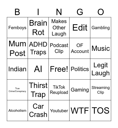 Instagram Bingo Card
