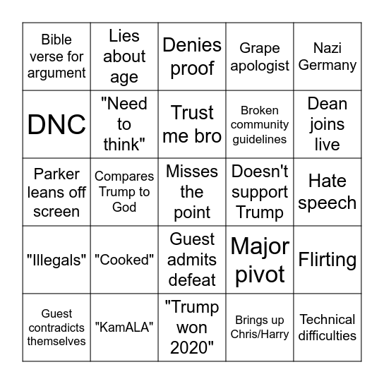 Parker Stream Bingo Card