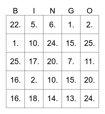 BINGO DE CANCIONES Bingo Card