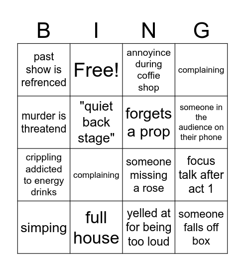 backstage bingo Card