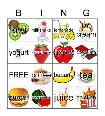 Food & Drinks Bingo Card