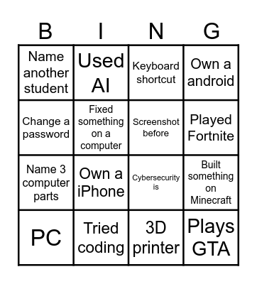 Tech Bingo Card