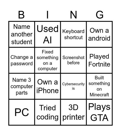 Tech Bingo Card