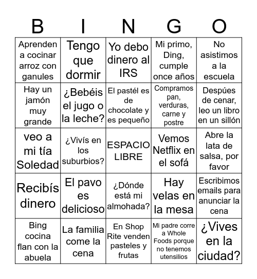 ACCIÓN DE GRACIAS 6-8 Bingo Card