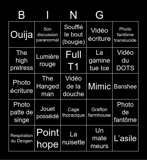 Phasmo bingo Card