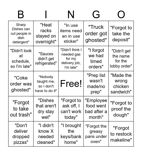 DomiNO Common Sense Bingo Card