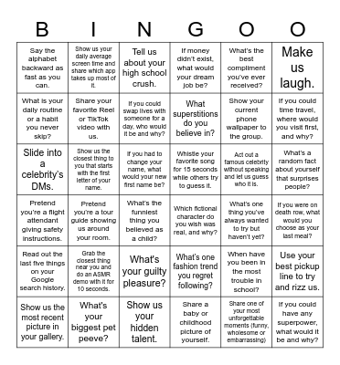 Truth or Dare BINGO Card