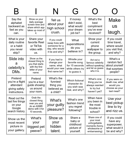 Truth or Dare BINGO Card