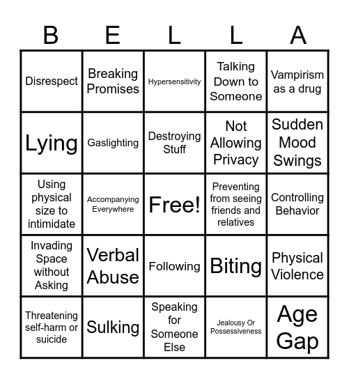 Twilight Bingo Card