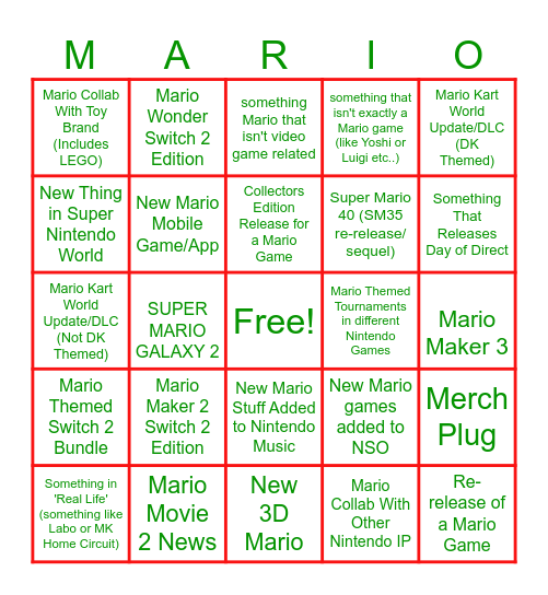Mario 40th Anniversary Bingo Card