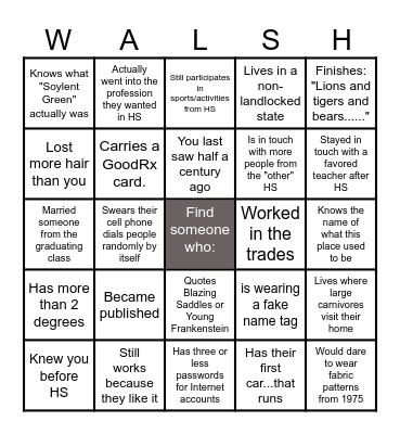 KW/NC 50th Reunion Bingo Card