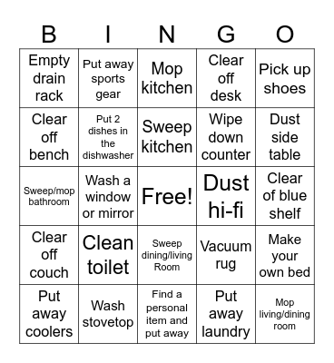 House Cleaning Bingo Card