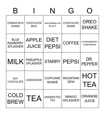 BEVERAGE BINGO Card