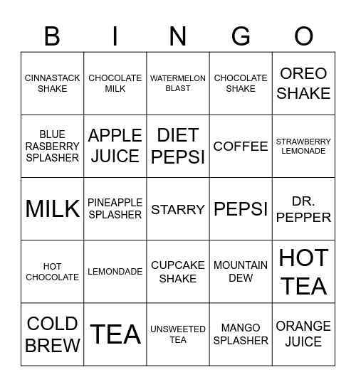 BEVERAGE BINGO Card