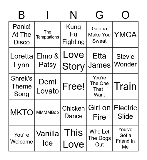 Music Bingo Game 2 Bingo Card