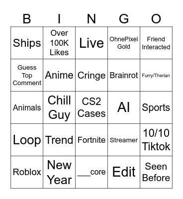 TIktok Bingo Card