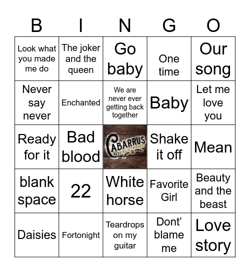 Taylor Swift  Vs. Justin Bieber Bingo Card