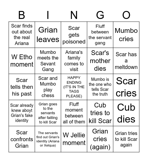 IAWWC fic predictions from chapter 12 Bingo Card