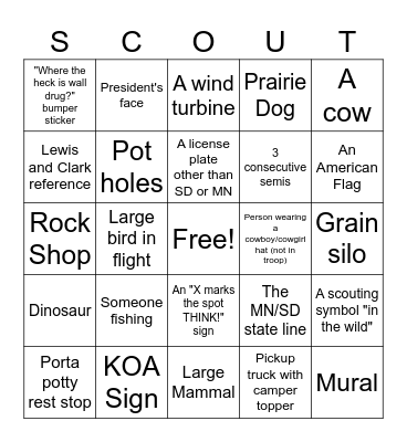South Dakota Bingo Card