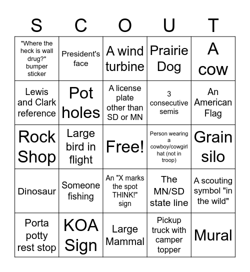 South Dakota Bingo Card