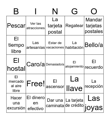 Avancemos 2 U1L2 Vocab Bingo Card