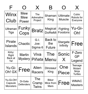 Discotek Fox Box/4Kids Bingo Card
