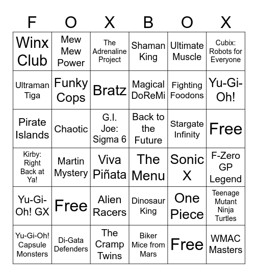Discotek Fox Box/4Kids Bingo Card