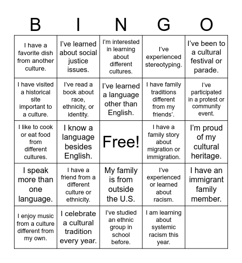 Nice to Meet You, Fam Bingo Card