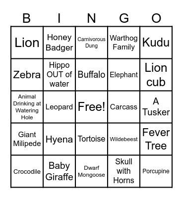 Kruger Bingo 2026 Bingo Card